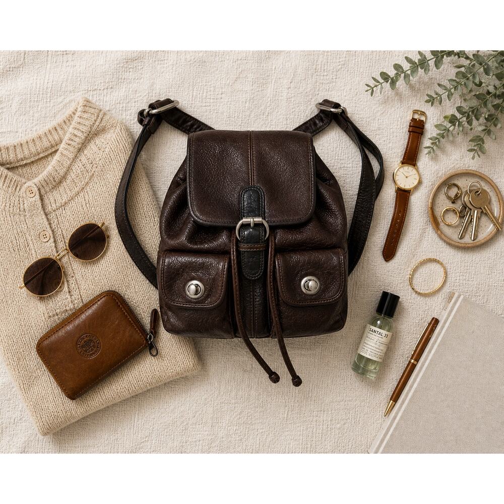 Y2K Slouchy Leather Backpack Brown Utility Bag Cargo Pocket Vintage Boho Grunge - Picture 16 of 16